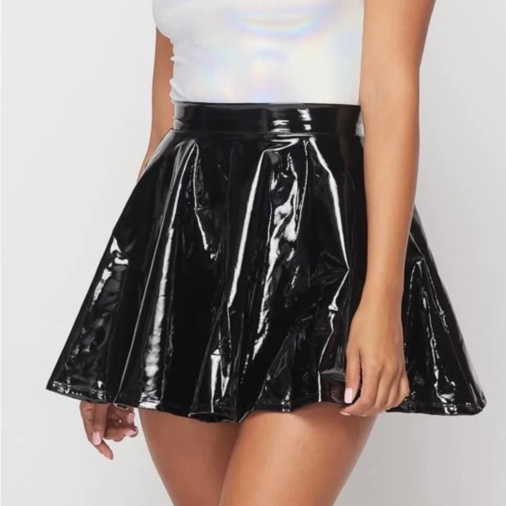 Faux Leather Vinyl Skater Skirt